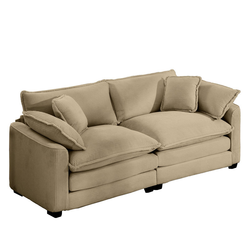 Velours côtelé brun clair pour appartement, avec 4 coussins, tissu doux et chaud 2, alliant confort et style