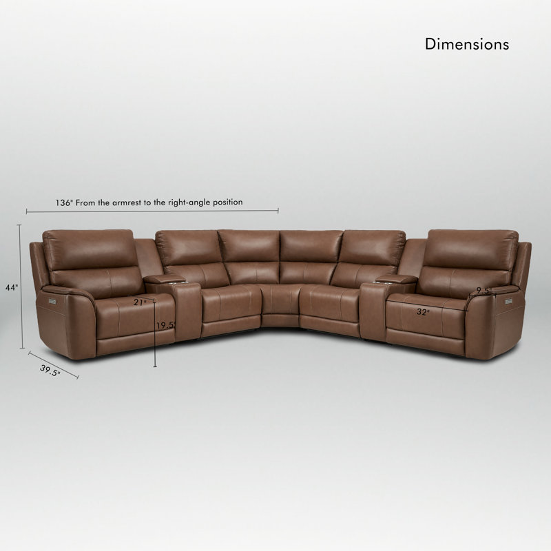 136" Triple Power Leather Zero Gravity Reclining Sectional Sofa with Adjustable Lumbar Support Built-In USB Port and Console