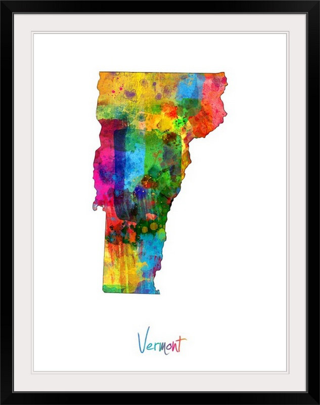 «Abarca Vermont Map» par Michael Tompsett - reproduction, Cadre noir, H 32 po x l 26 po x P 1 po