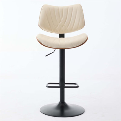 Tabourets de bar réglables Mid-Century en bois cintré avec similicuir, pivotant à 360 ° et grande base stable pour une assise confortable