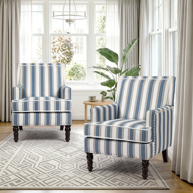 Ensemble de 2 fauteuils transitionnels rembourrés de 27,1 po de largeur (ensemble de 2), Bleu rayé