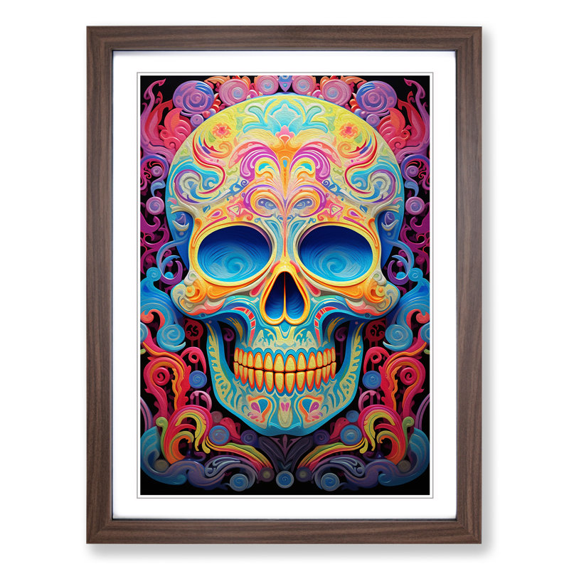 Sugar Skull Colour Field - Framed Print, 34" H x 25" W x 2" D, Walnut