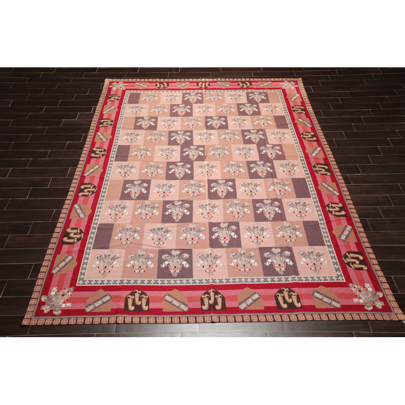 Tapis rose en laine tissé à plat à la main Asmara