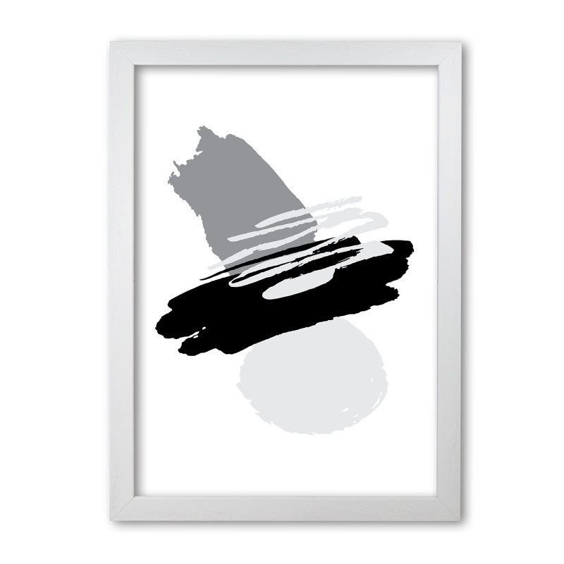 Black And Grey Abstract Paint Shapes - Print, White Grain Frame, 42 cm H x 30 cm W x 5 cm D