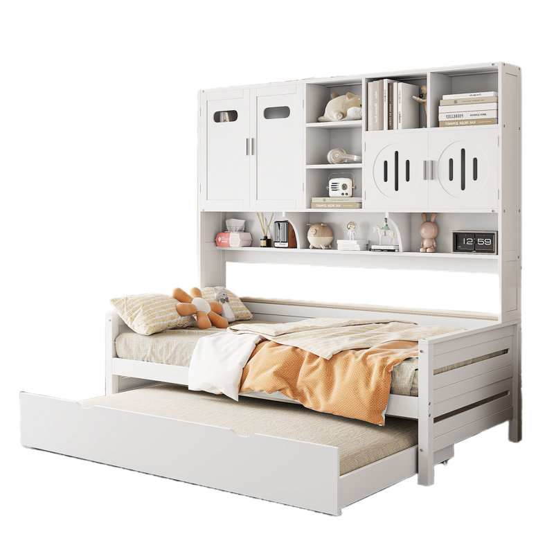 Aleyssa Daybed With Storage Shelves, Charging Station, Led And Trundle, Twin, White