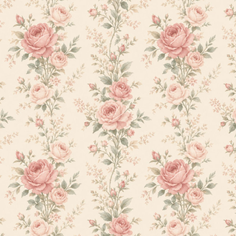 Adhésif mural auto-adhésif à motif floral rose rétro Peel and Stick, 117.96" L x 23.6" W