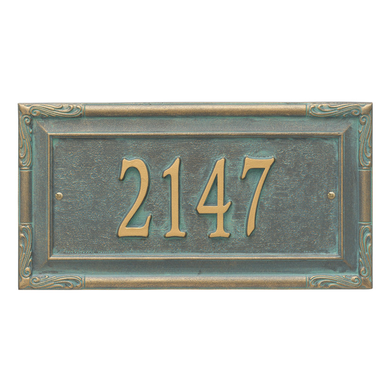 Plaque d'adresse murale 1 ligne personnalisée Gardengate, Bronze, vert-de-gris, Oui