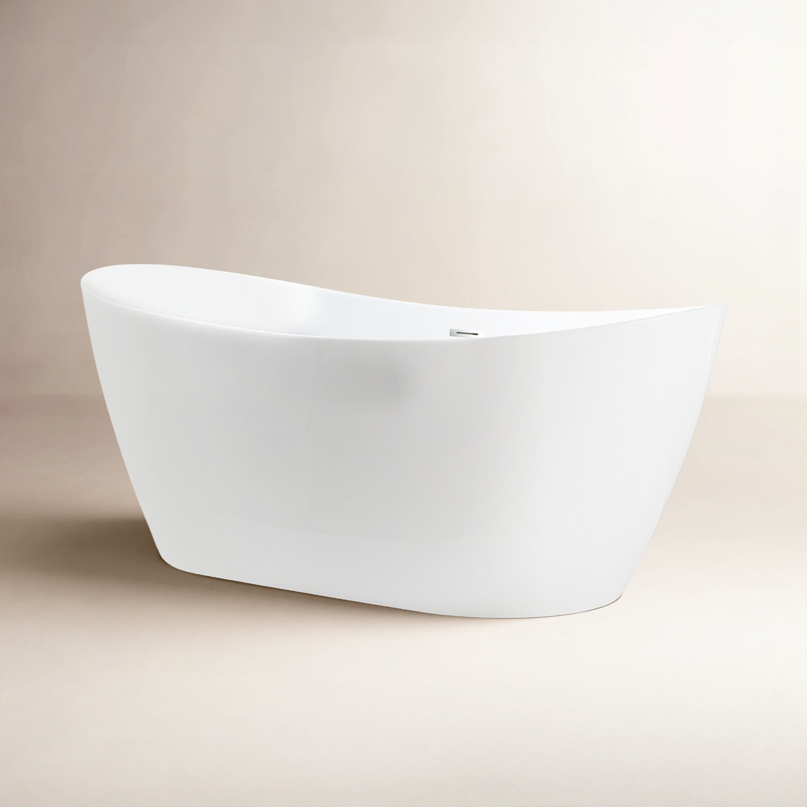 Ophelia 71" Freestanding Soaking Acrylic Bathtub, White/Polished Chrome