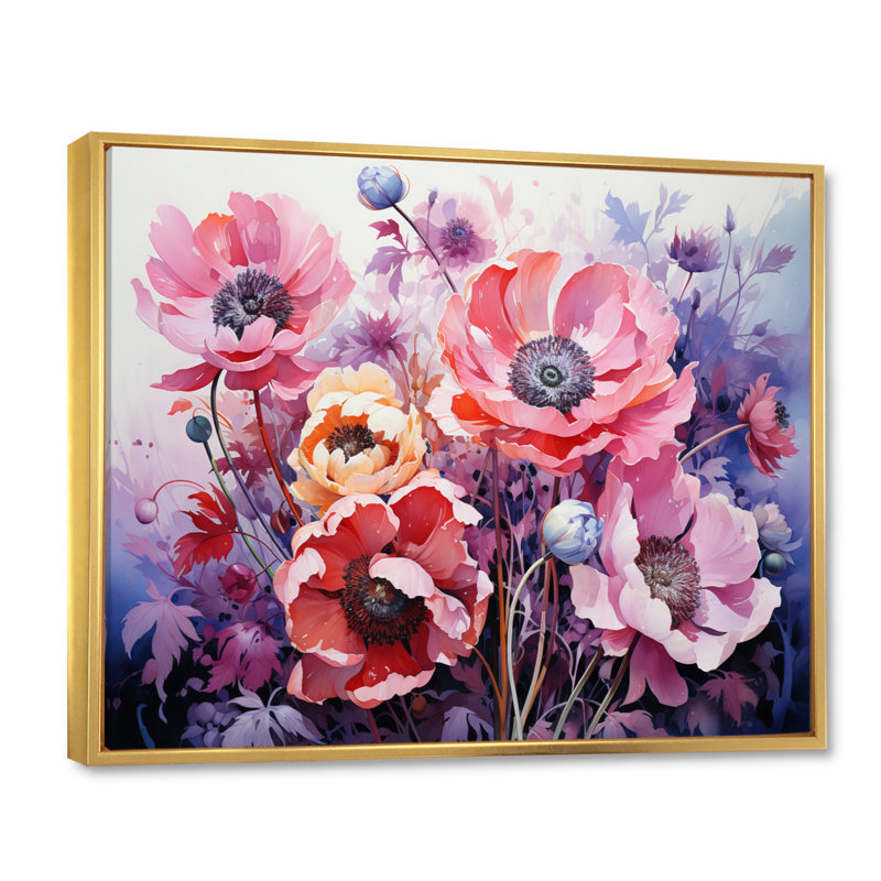 Meadow Anemone Enchantment II - Floral Wall Art Prints, H 12 po x l 20 po, Cadre flottant doré