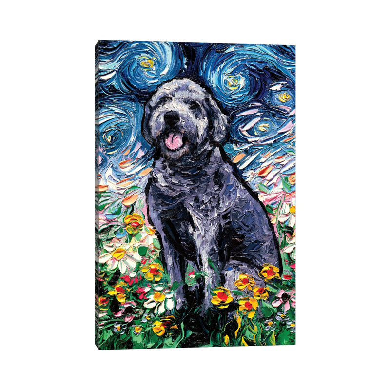 Gray Labradoodle Night by Aja Trier - Wrapped Canvas Painting, 66.04 cm H x 45.72 cm W x 3.175 cm D