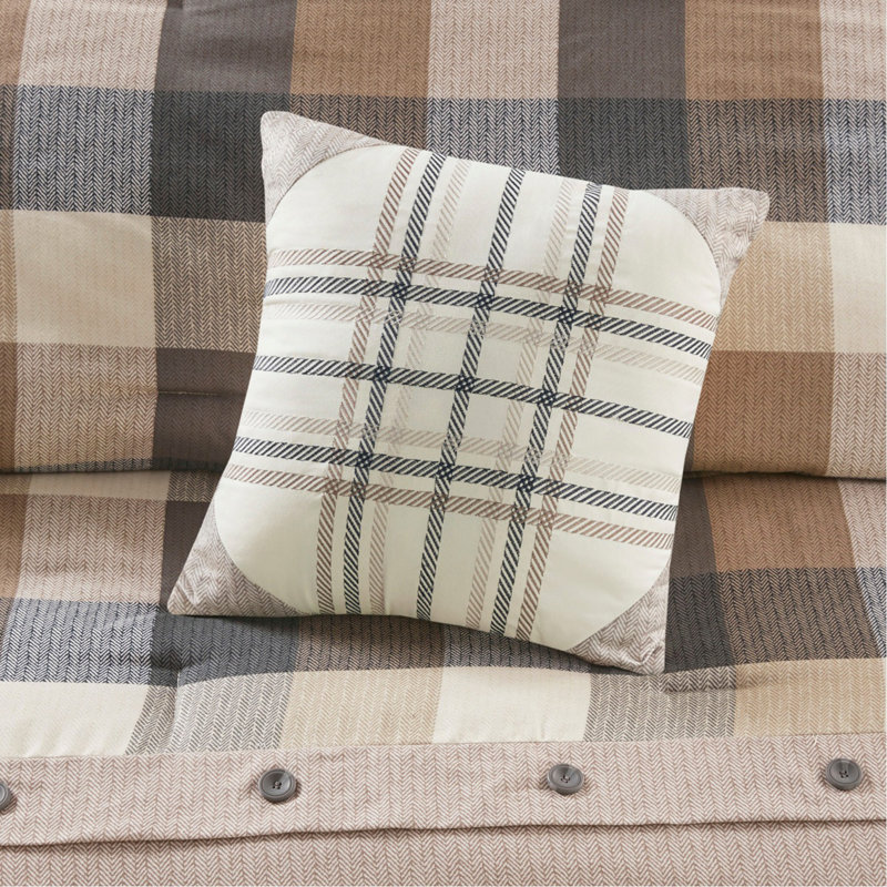 Ensemble d'édredon à chevrons 7 pièces pour très grand lit, Édredon de très grande taille et 6 pièces suppl, Multicolor Plaid