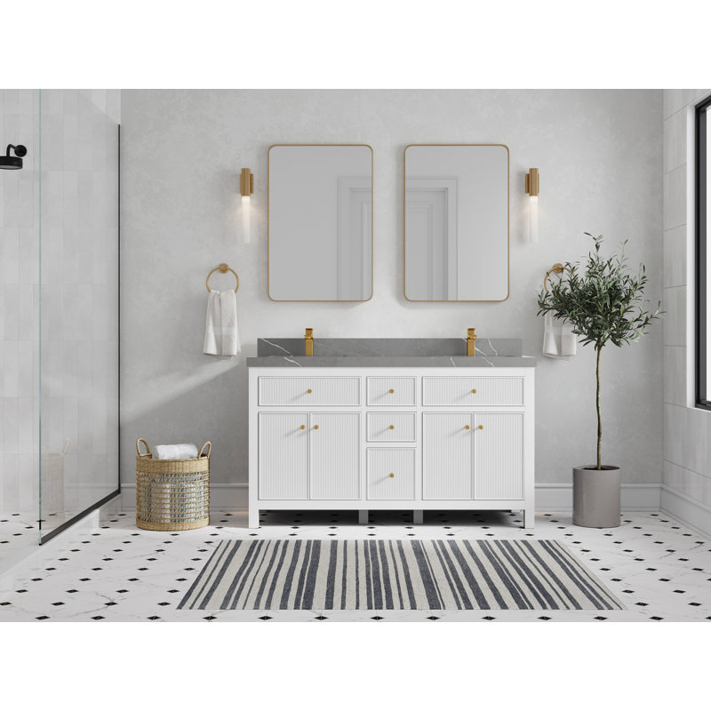 Meuble-lavabo double 60 po, Gris Piatra
