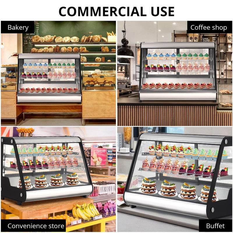 130L 4.6 Cu.ft Countertop Display Fridge, Double-Layer Glass & LED Lighting, Auto Defrost & Digital Temp Control for Cafes, Bakeries, Shops