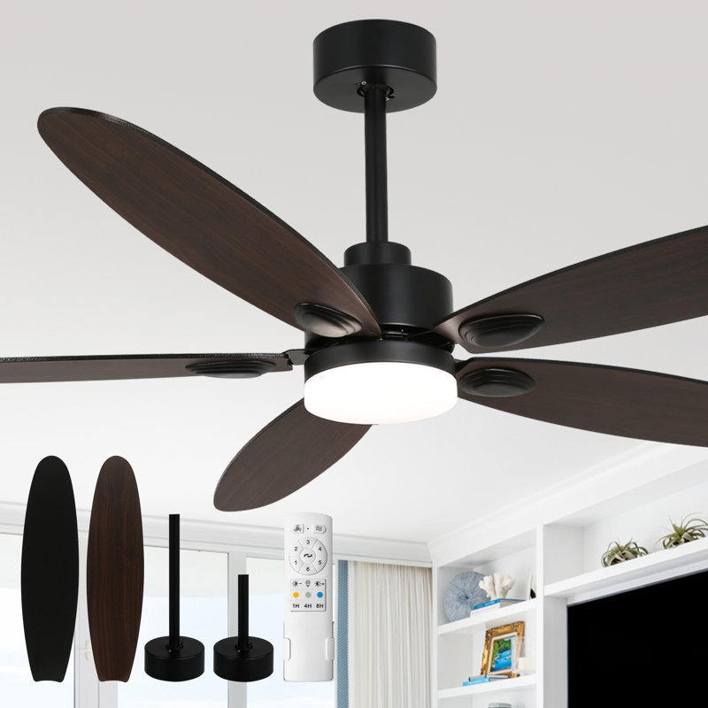 Ventilateur de plafond noir d'intérieur moderne de 60 pouces avec lumières et télécommande, ventilateur de plafond à moteur à courant continu 6 vitesses Farmhouse