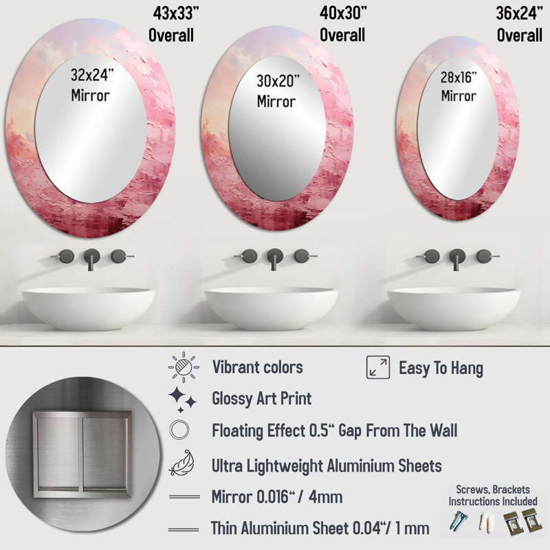 Miroir mural rose - Horizon rose, 36 po x 24 po