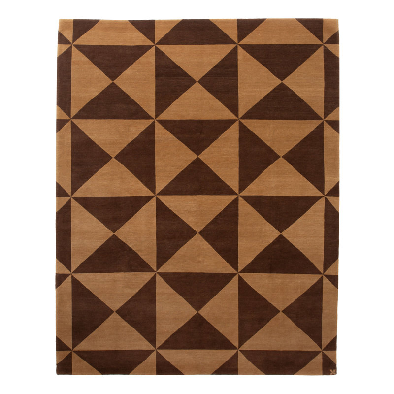 Brown Modern Geometric Tibetan Wool Rug - 8' x 10'