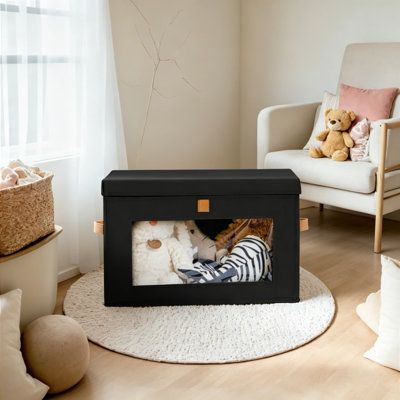 Grands bacs de rangement pliables en tissu avec poignées et fenêtre transparente - Boîtes de rangement de placard à ouverture frontale avec couvercles, contenants décoratifs empilables robustes pour la maison, le dortoir, le salon