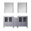 Gris foncé foncé de 72 po W Double meuble-lavabo, comptoir en céramique blanche, miroirs inclus, conception de tiroir à fermeture douce, armoires latérales de meuble-lavabo Scratch, 28 miroirs, système, surface