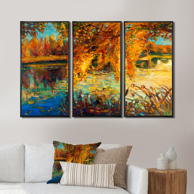 " Orange Autumn Forest " 3 - Pieces Painting Print