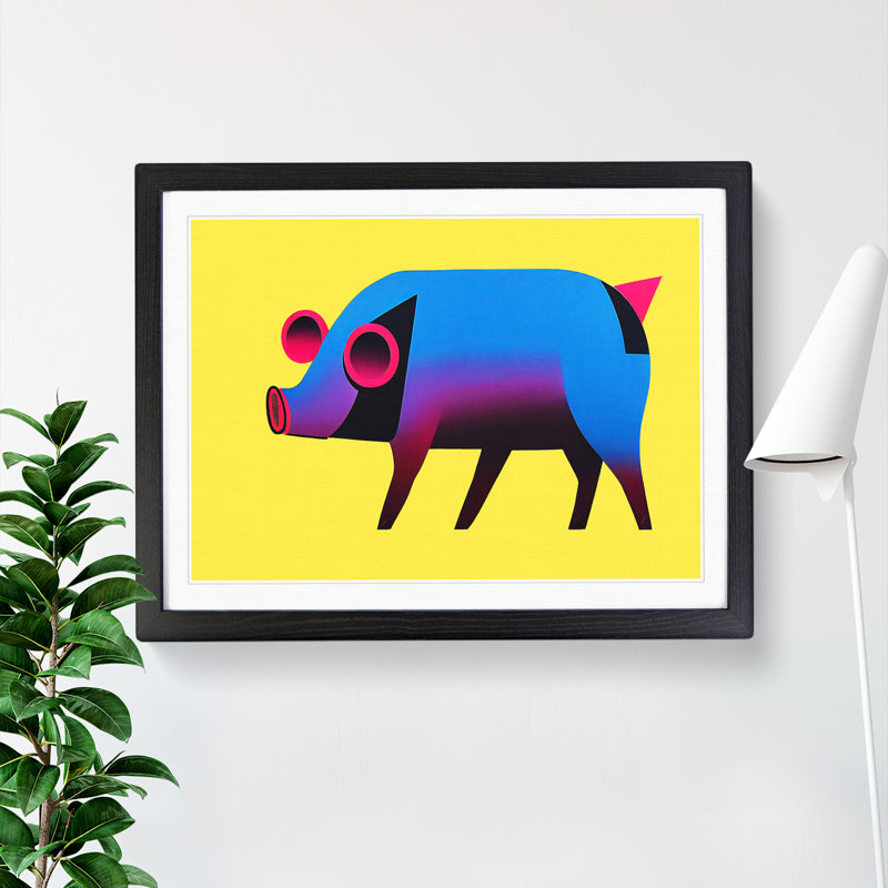 Pig In Abstract - Single Picture Frame Print, 46cm H x 64cm W, Black
