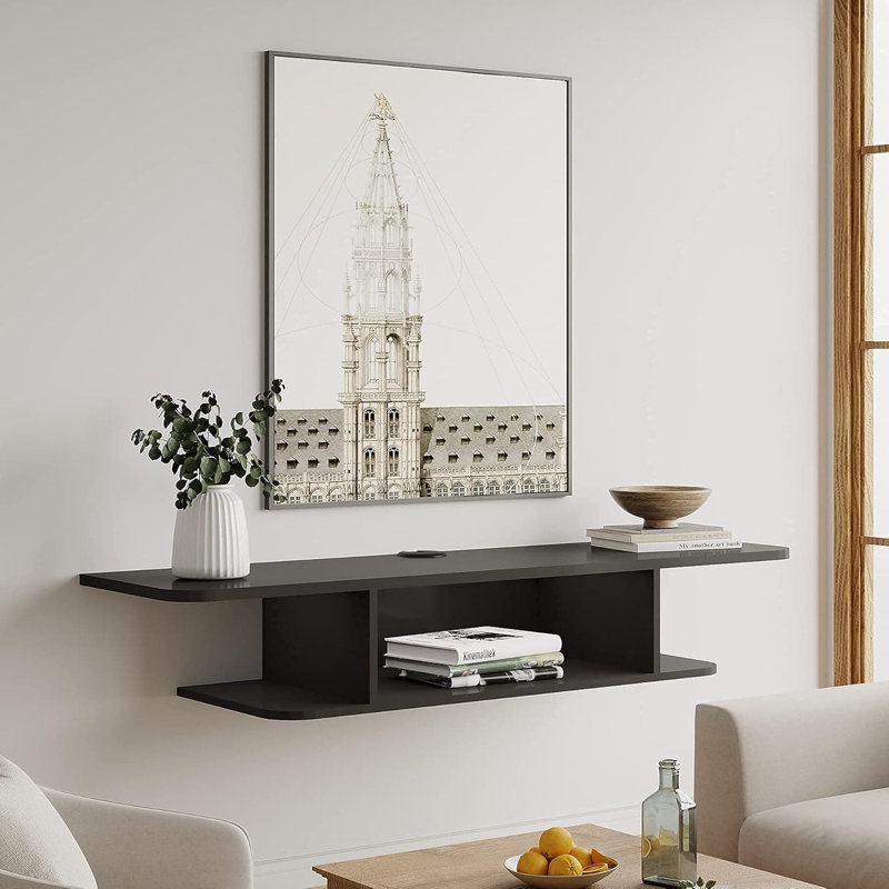 Floating TV Stand Wall Mounted Media Console With 2-Tier Shelves, Wire Management System, And Child-Safe Rounded Corners For Space-Saving Entertainment Center Setup
