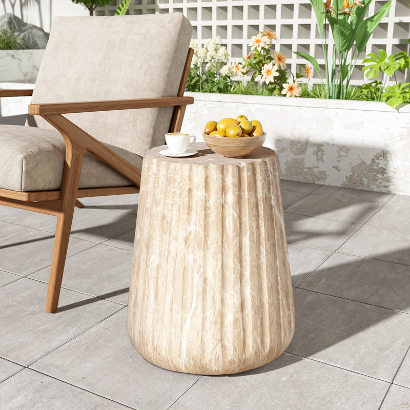 Outdoor Cleme Carved Side Table, Gold