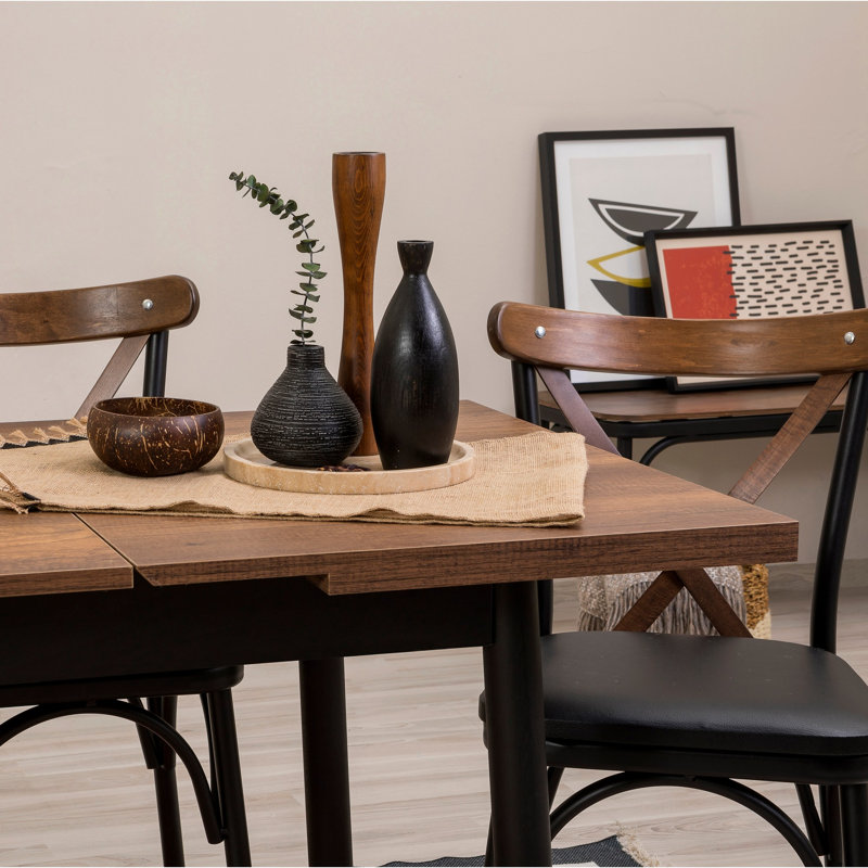 Sheryl 4 - Person Dining Set, Walnut, Walnut/Black, Black