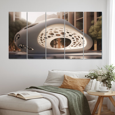 Architectural Flow Sculpture I - Futuristic Architecture Wall Art Living Room - 5 Equal Panels