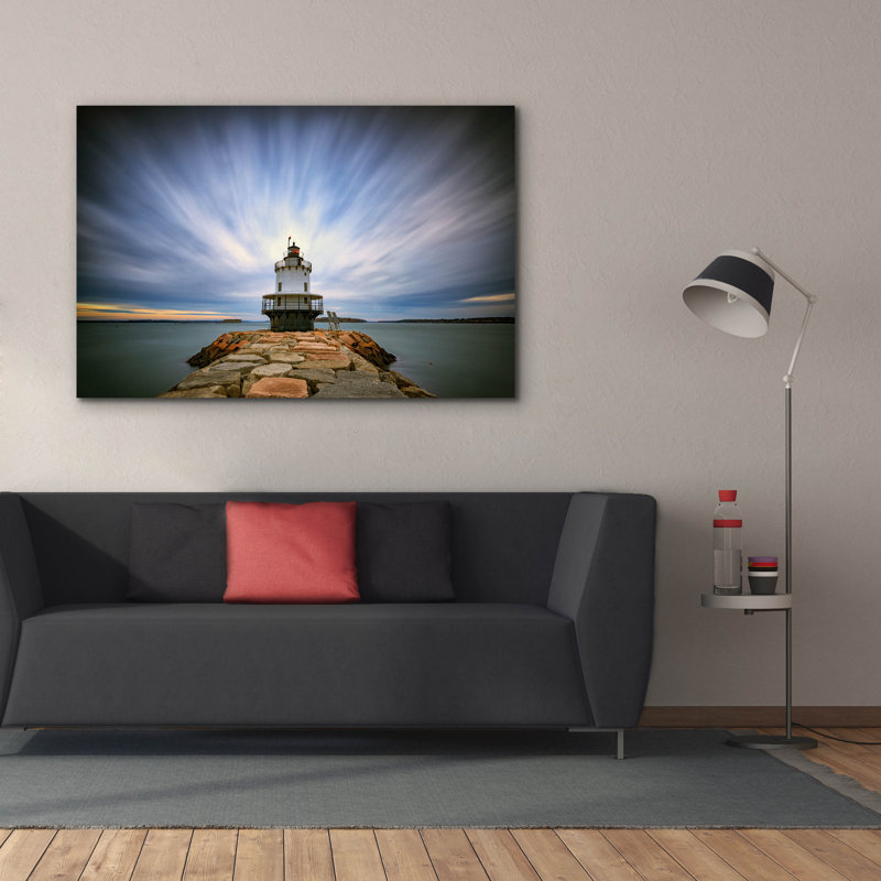 Toile épique Graffiti «Spring Point Ledge Light Station» par Rick Berk, art mural 60 po x 40 po, H 40 po x l 60 po