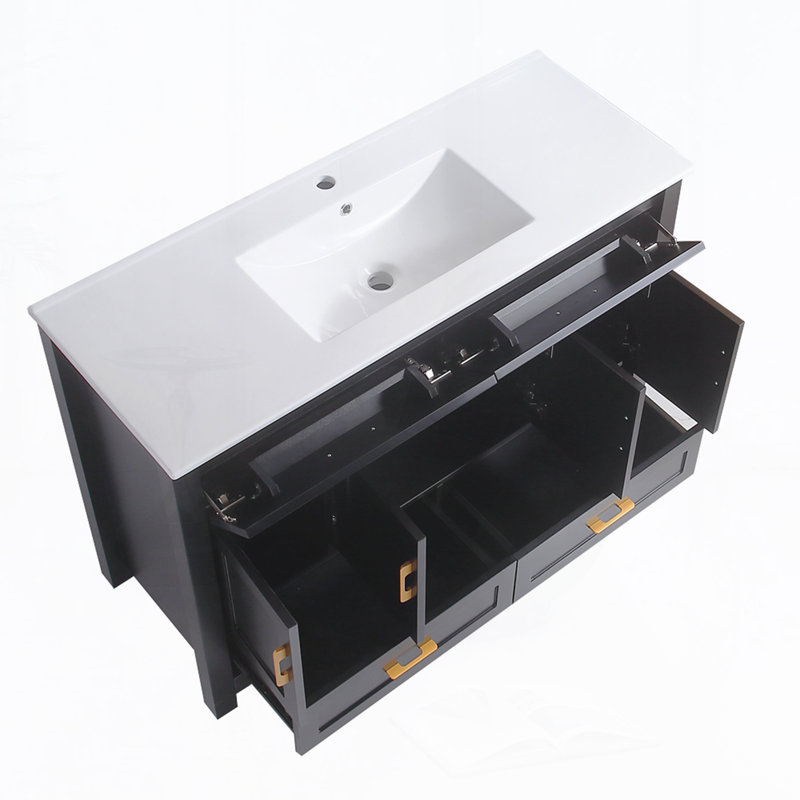 Meuble-lavabo 48 po avec lavabo en céramique, Noir, noir, noir, noir