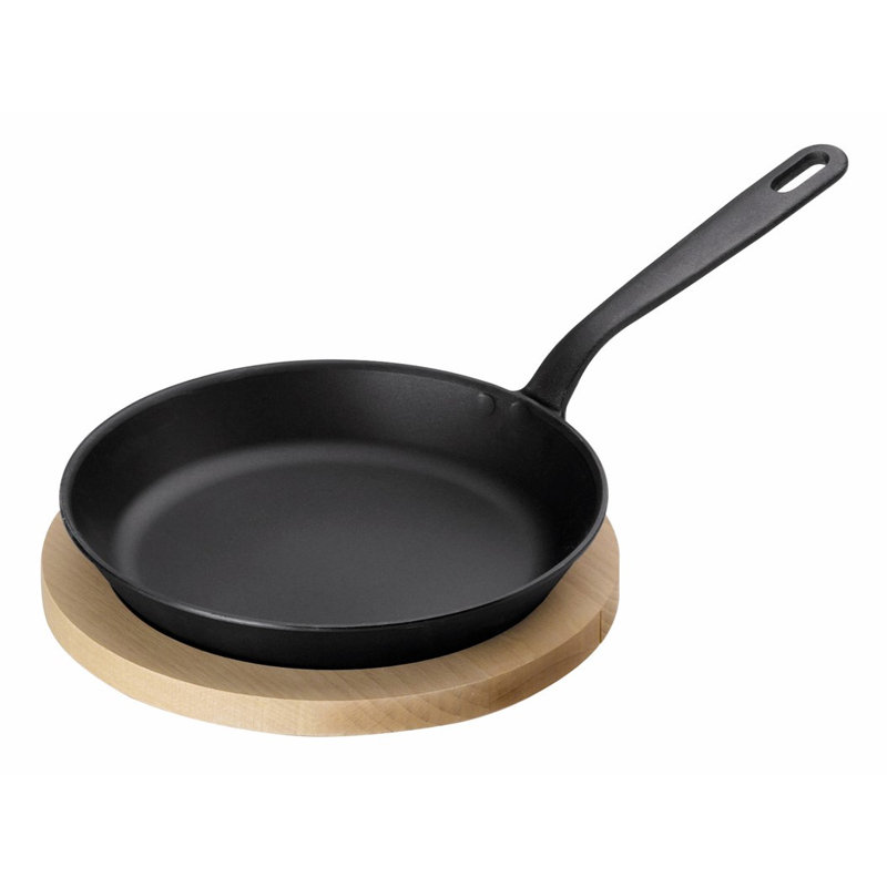 Kuhn Rikon Black Star Swiss Made Spun Iron Frying Pan with Wooden Coaster, 19cm