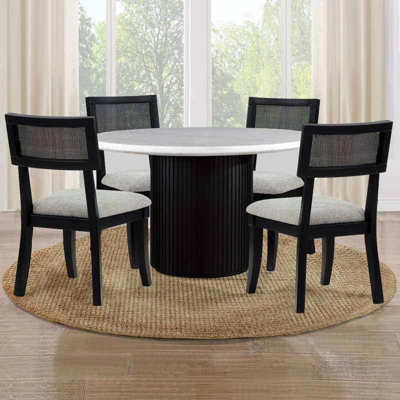 Barry Oak Wood Dining Set, 5 Pieces: Table, 4 Chairs, White/Black/Gray