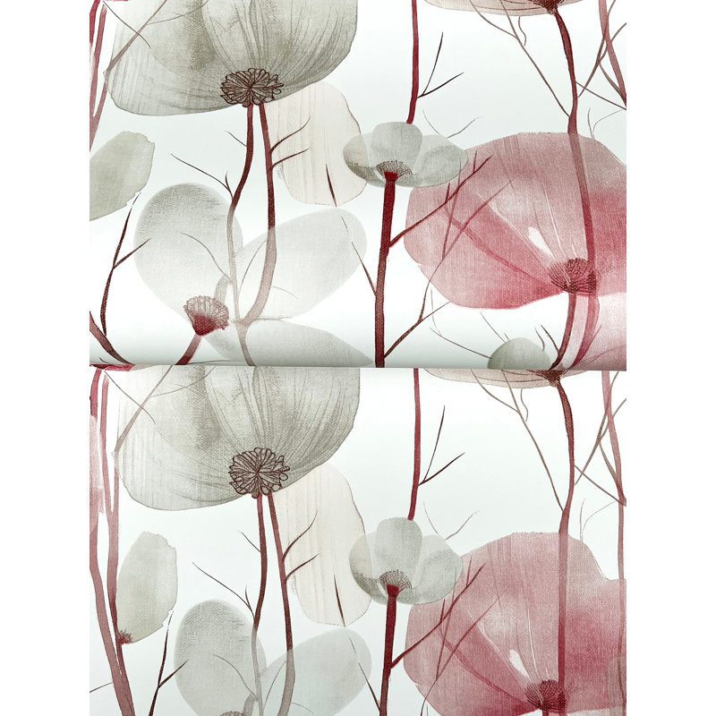 Papier peint floral rouge Cotswolds Poppies, Rouge