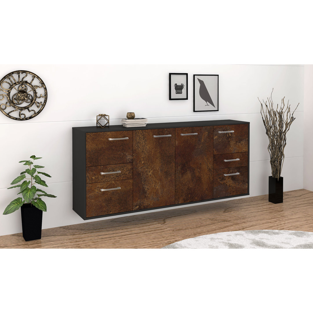 Sideboard Babrow, Farbe: Rot/Weiß, Fliegend/Metallgriffe, Größe: 180x79x35 cm