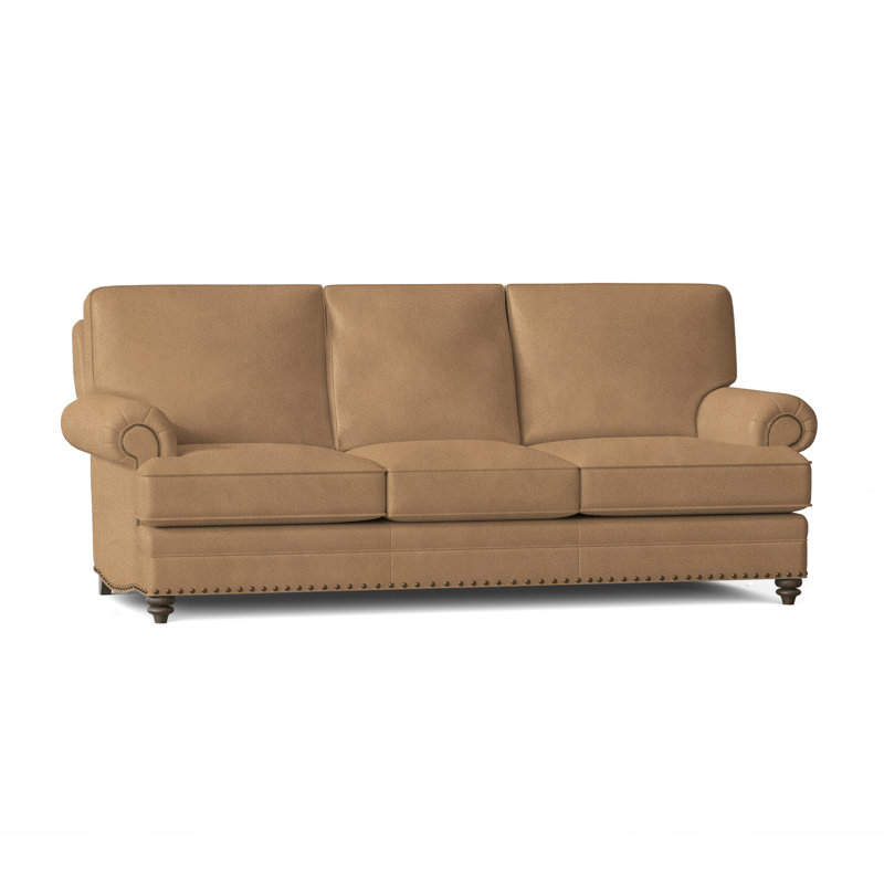 Carrado 87.5'' Leather Sofa, Aline Fumo Genuine Leather, Cobblestone, #9 & #54 French Natural