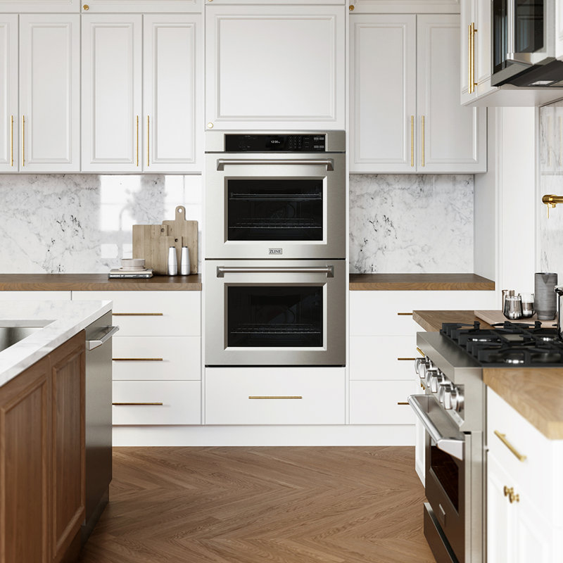 ZLINE 30 in. Autograph Double Wall Oven w/ Air Fry and Self Clean w/ Black Handles, Stainless Steel, Stainless Steel