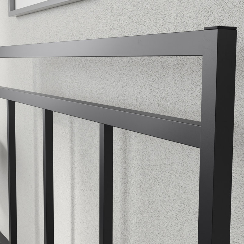 Grand lit plateforme avec tête de lit, finition noire, Grand lit