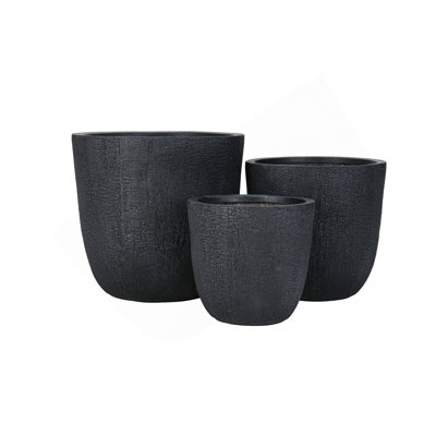 Lightweight  Planter Set Of 3,16.93"+13.78"+11.02" Dia Round Concrete Stackable Flower Pots With Drainage Holes And Rubber Plug,Crackle Stone Texture For Patio Garden Balcony Indoor Outdoor
