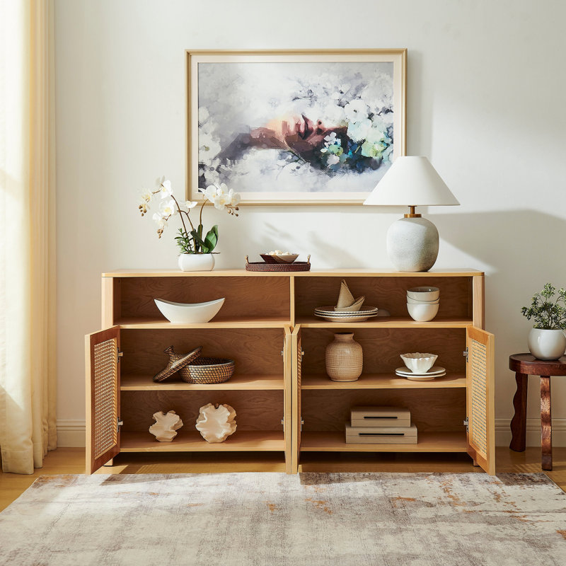 Console en rotin 63 po Mid Century Modern Rattan Buffet, Naturel