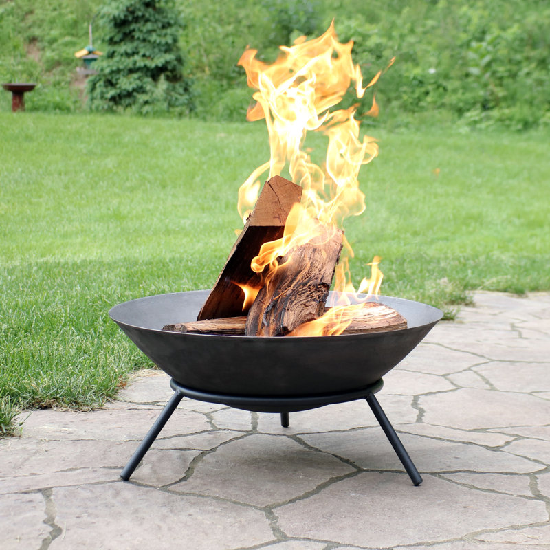Eckard 22" Round Wood-Burning Black Finish Cast Iron Raised Fire Pit Bowl with Stand