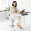 Tabouret de coiffeuse réglable, fauteuil pivotant à 360 ° pour salle de maquillage, tabouret en similicuir blanc pour salle de bain et salon