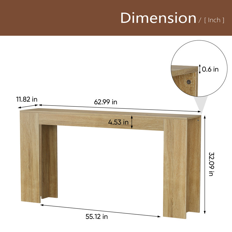 62.99-Inch Extra-Long Entryway Table, Farmhouse Sofa Table Behind The Sofa, Decorative Table For Narrow Entrances In The Living Room, Hallway, Entrance, Or Foyer,Console Table