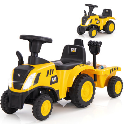Licensed Caterpillar Kids Ride On Tractor With Removable Trailer Horn & Engine Sounds Led Lights