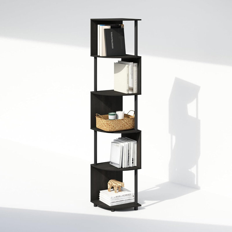 Étagère d'angle à 5 niveaux en zigzag, bibliothèque géométrique moderne en forme de S pour le rangement à la maison, conception peu encombrante pour le salon, le bureau et l'organisation de la chambre à coucher