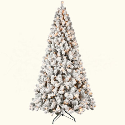 Flocked Pre-Lit Christmas Tree With 650 UL Warm White Lights, 1930 PVC Tips, Auto-Unfold Memory Wire, Easy Assembly & Stable Metal Stand – Snowy Holiday Decor