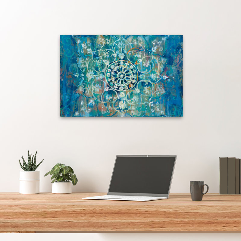 Mandala bleu et bohémien en bleu I, H 16 po x l 24 po