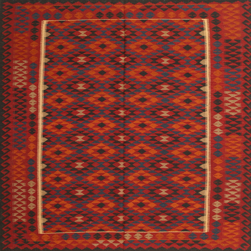 Tapis contemporain rouge / brun, Carré 5 pi