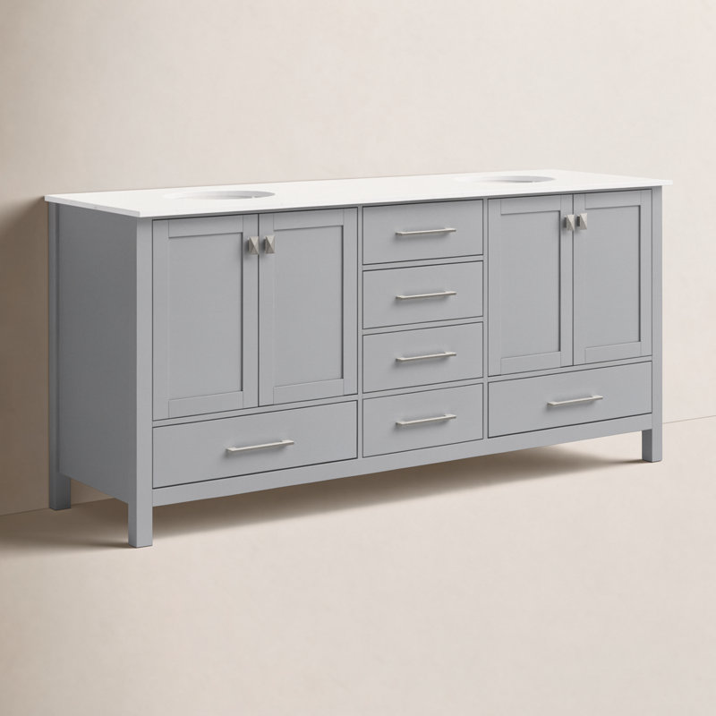 Ensemble de meuble-lavabo large 72 "Irene, Gris, Quartz Calacatta