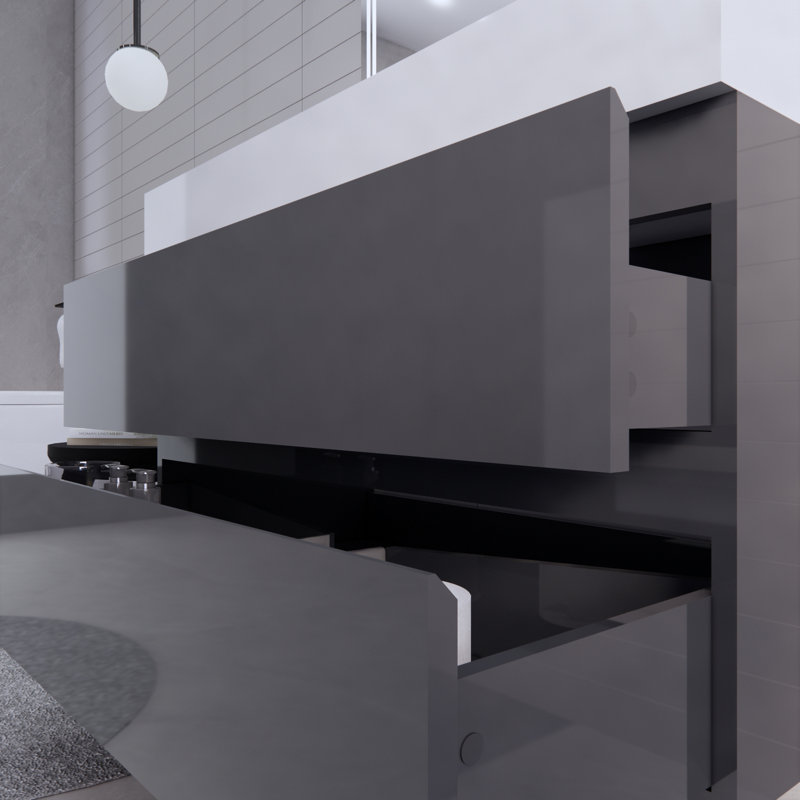 Ensemble de meuble-lavabo mural simple 42 po Babajide, Gris à haute brillance