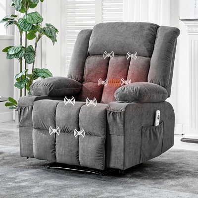 Grand fauteuil inclinable massant et chauffant, 3 positions, porte-gobelets, gris